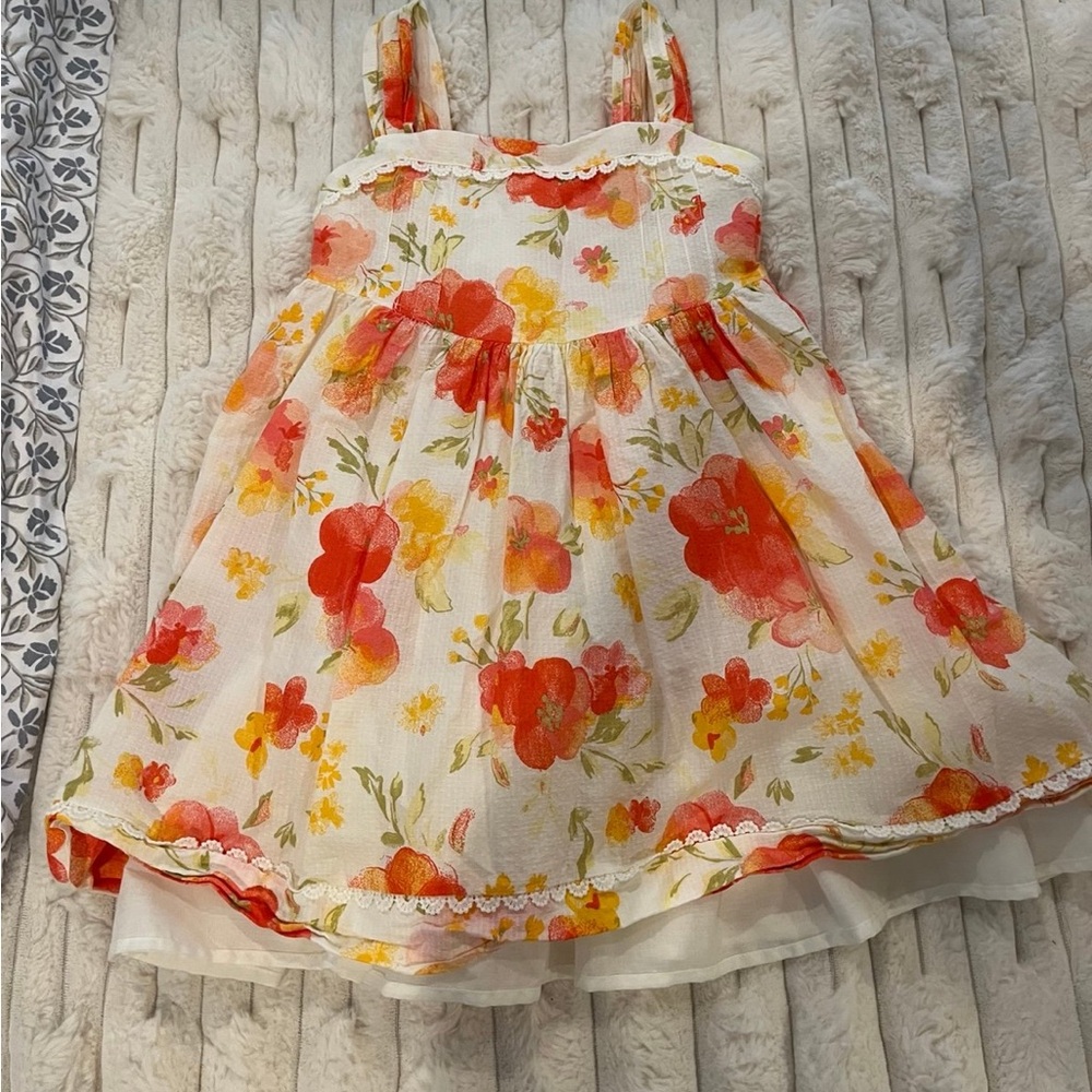 Floral Kids Dress with Red and Yellow Accents